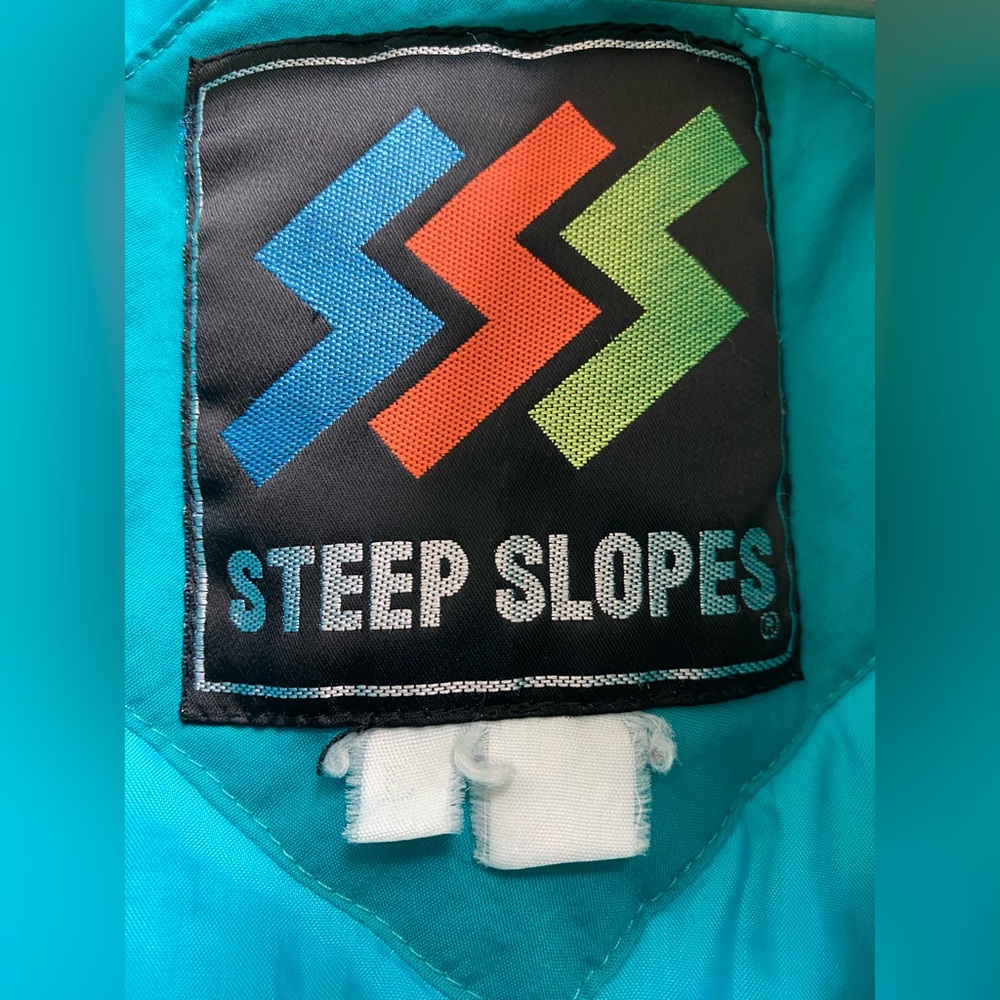 Vintage Steep Slopes Puffer Jacket Blue White Yellow 80s Snow - Womens Medium - Picture 2 of 16